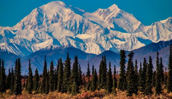 A view of the mountains from the ocean in Alaska.