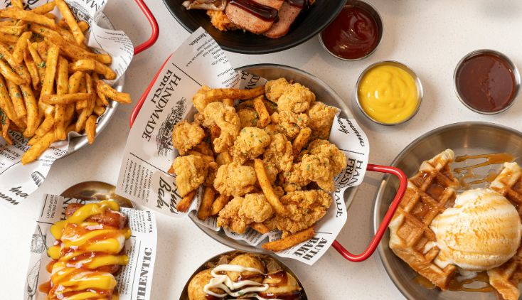 An assortment of deep-fried foods.